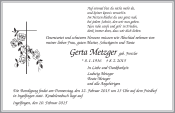 Traueranzeige von Gerta Metzger 