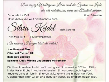 Traueranzeige von Silvia Keidel 