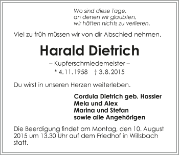Traueranzeige von Harald Dietrich 