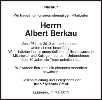 Traueranzeige von Albert Berkau 