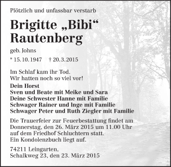 Traueranzeige von Brigitte Rautenberg 