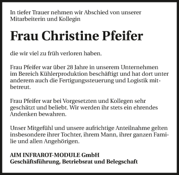 Traueranzeige von Christine Pfeifer 