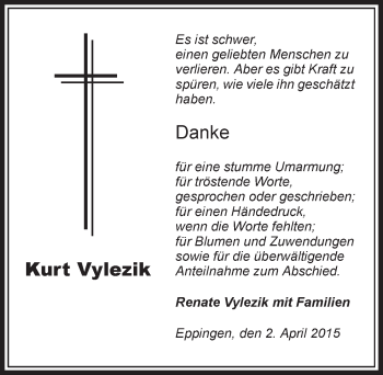 Traueranzeige von Kurt Vylezik 