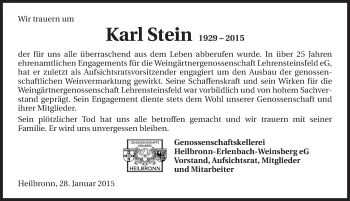 Traueranzeige von Karl Stein 
