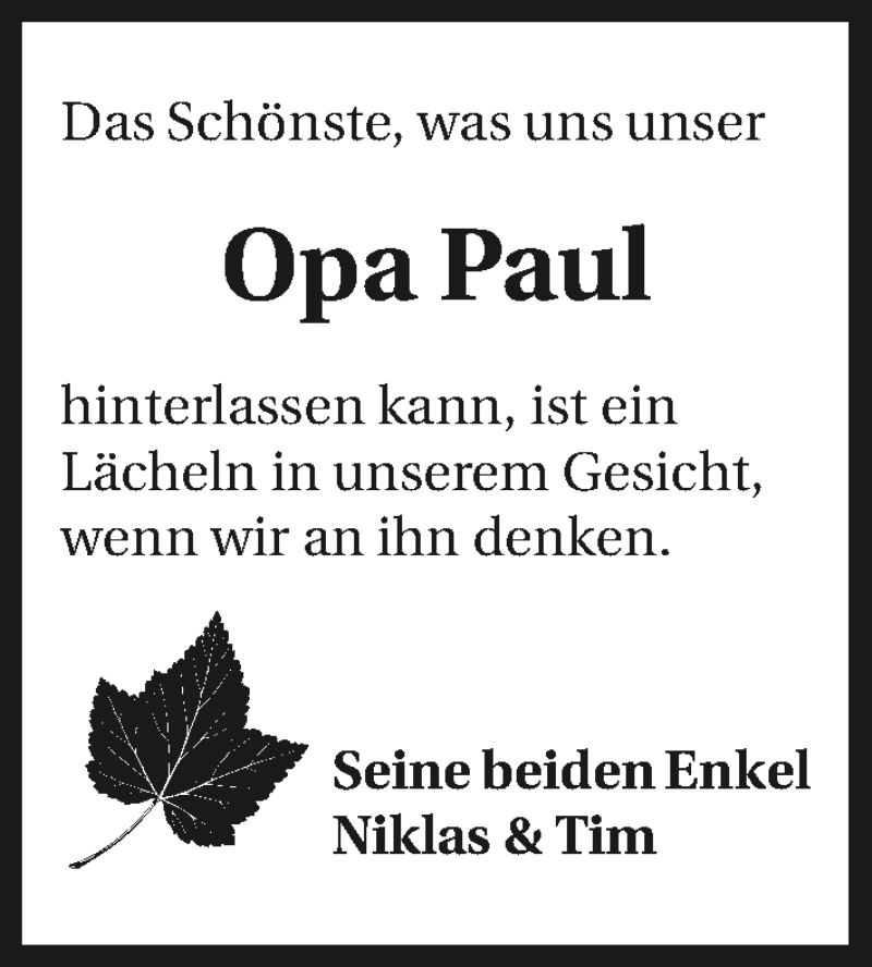 Traueranzeige für Paul Knoll vom 27.08.2015 aus 
