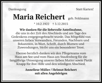 Traueranzeige von Maria Reichert 