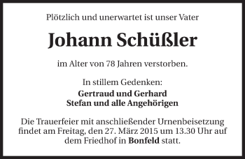 Traueranzeige von Johann Schüßler 