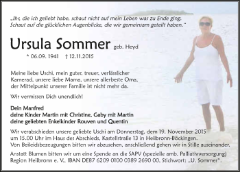 Traueranzeige von Ursula Sommer 