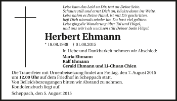 Traueranzeige von Herbert Ehmann 
