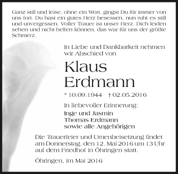 Traueranzeige von Klaus Erdmann 