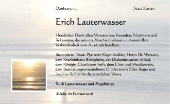 Traueranzeige von Erich Lauterwasser 