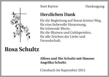 Traueranzeige von Rosa Schultz 