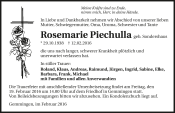 Traueranzeige von Rosmarie Piechulla 