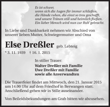 Traueranzeige von Else Dreßler 