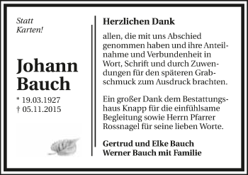 Traueranzeige von Johann Bauch 