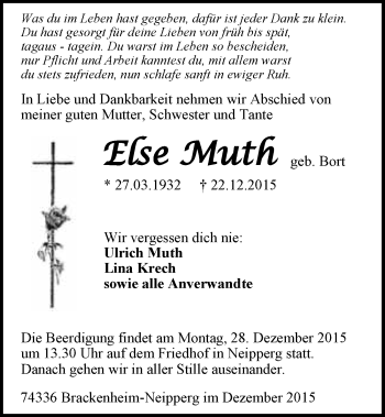 Traueranzeige von Else Muth 