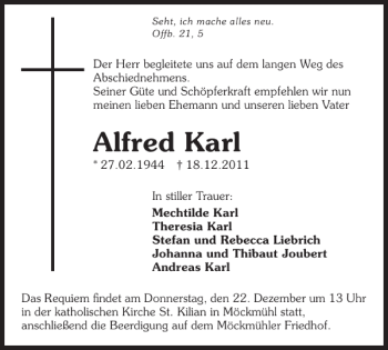 Traueranzeige von ich mache alles neu. Offb. 21 Seht 