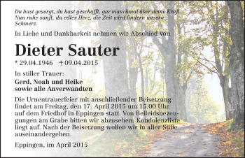 Traueranzeige von Dieter Sauter 