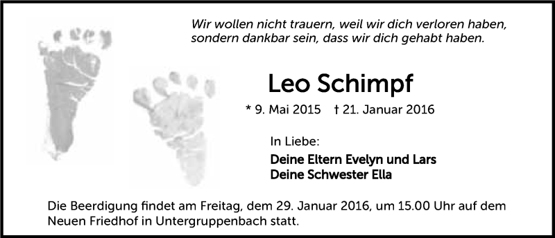 Traueranzeige für Leo Schimpf vom 26.01.2016 aus 