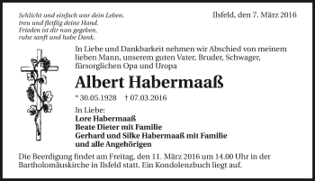 Traueranzeige von Albert Habermaß 