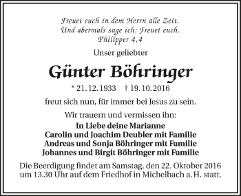 Traueranzeige von Günter Böhringer 