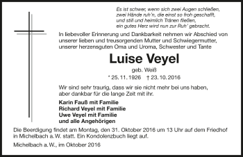 Traueranzeige von Luise Veyel 