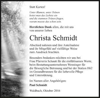 Traueranzeige von Christa Schmidt 