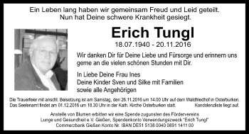 Traueranzeige von Erich Tungl 