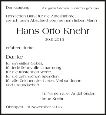 Traueranzeige von Hans Otto Knehr 