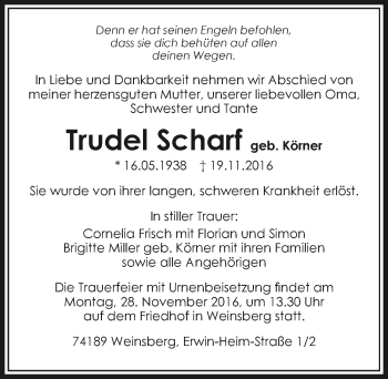 Traueranzeige von Trudel Scharf 