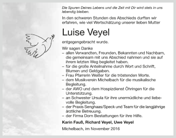 Traueranzeige von Luise Veyel 