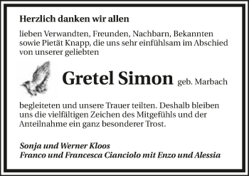 Traueranzeige von Gretel Simon 