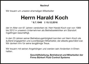 Traueranzeige von Harald Koch 