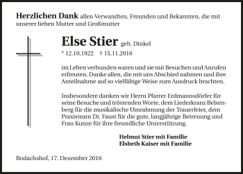 Traueranzeige von Else Stier 