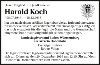 Traueranzeige von Harald Koch 