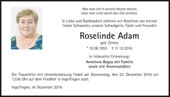 Traueranzeige von Roselinde Adam 