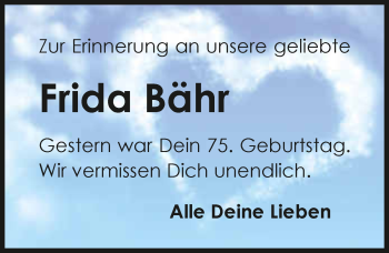 Traueranzeige von Frida Bähr 