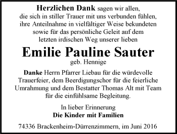 Traueranzeige von Emilie Pauline Sauter 