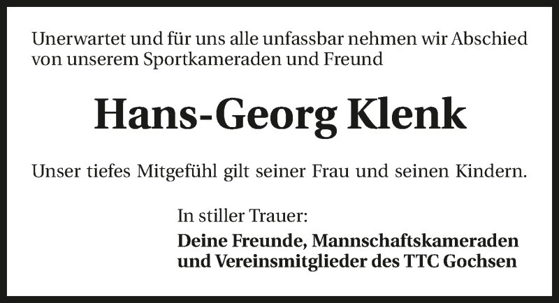  Traueranzeige für Hans-Georg Klenk vom 22.06.2016 aus 