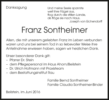 Traueranzeige von Franz Sontheimer 