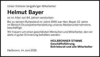 Traueranzeige von Helmut Bayer 