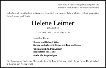Traueranzeige von Helene Leitner 