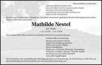 Traueranzeige von Mathilde Nestel 