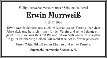 Traueranzeige von Erwin Murrweiß 