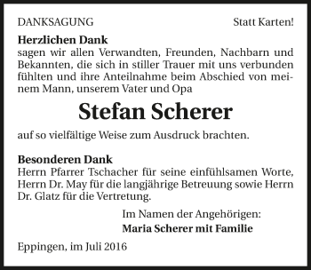 Traueranzeige von Stefan Scherer 