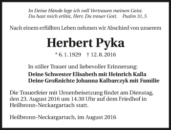 Traueranzeige von Herbert Pyka 
