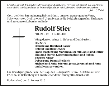 Traueranzeige von Rudolf Stier 