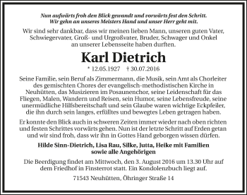 Traueranzeige von Karl Dietrich 