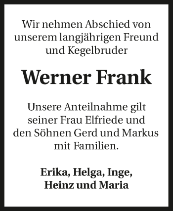 Traueranzeige von Werner Frank 