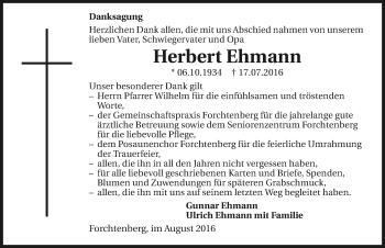 Traueranzeige von Herbert Ehmann 
